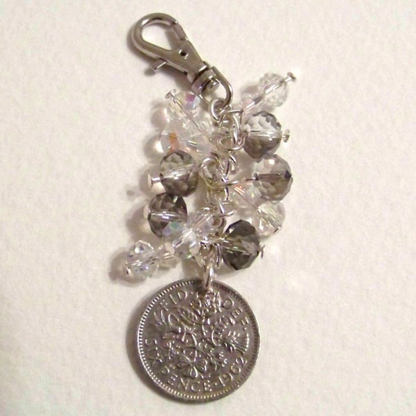 Vintage Lucky Sixpence Bag Charm