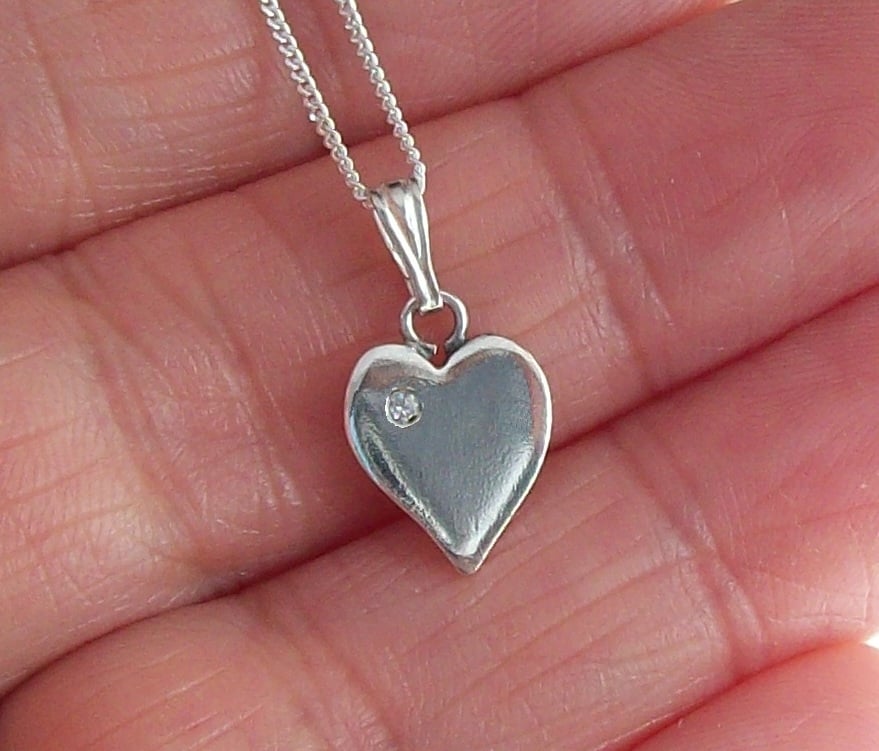 Heart Pendant with Cubic Zirconia,  sterling silver