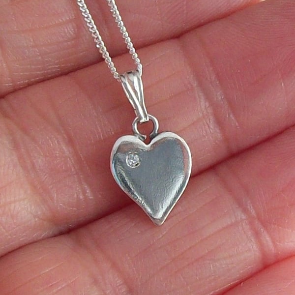 Heart Pendant with Cubic Zirconia,  Personalization offered , sterling silver