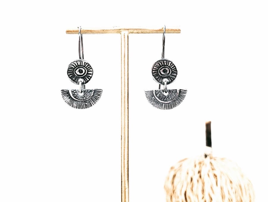 tlanextic - Aztec inspired Silver earrings - hook earrings - handmade - UK