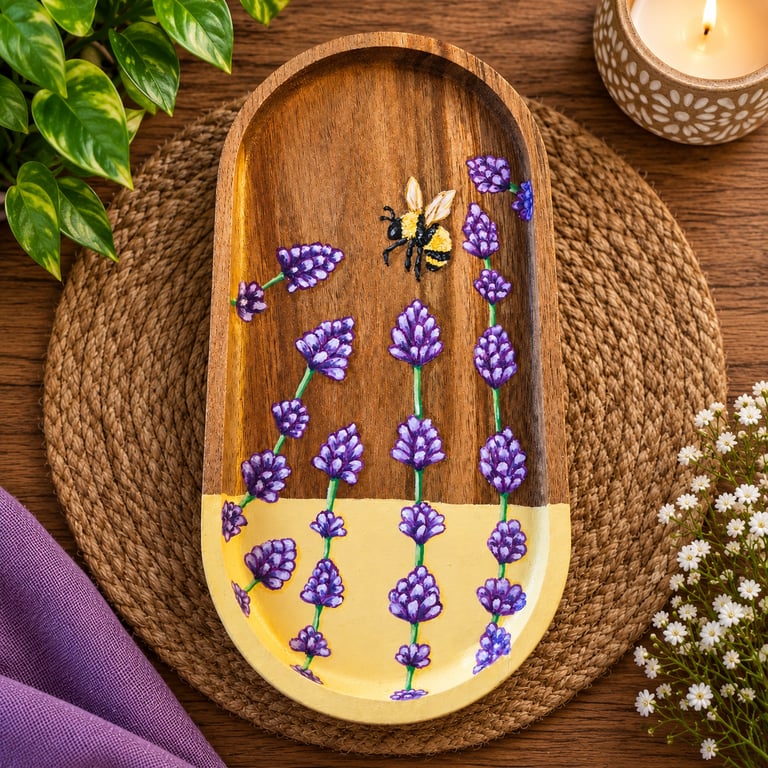 Lavender & Honeybee Hand-Painted Decorative Tray