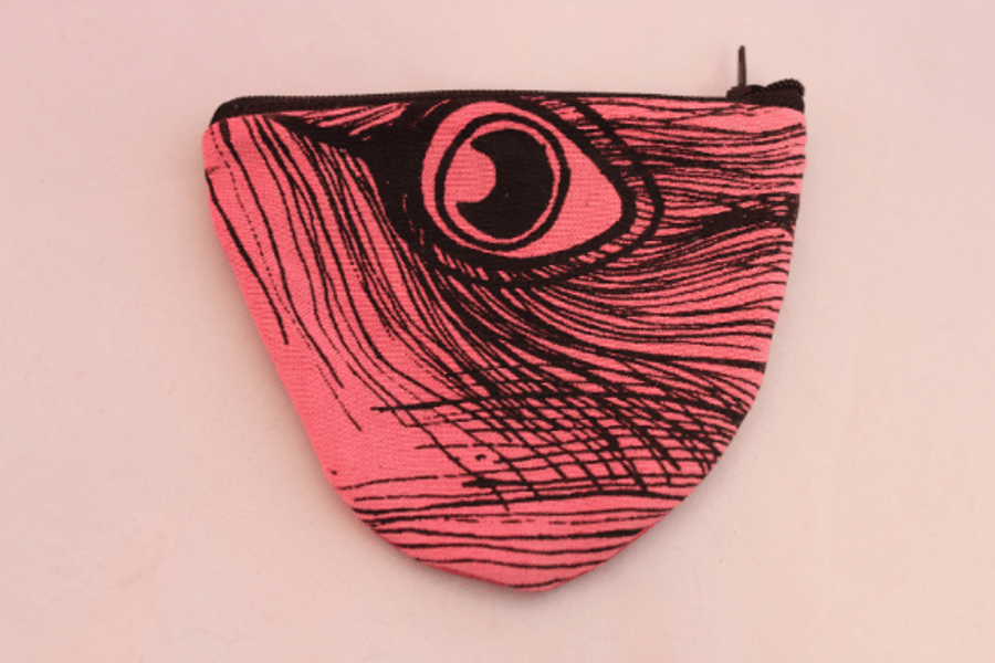Handmade half moon pink coin purse,cute peacock hand print,stocking filler gift