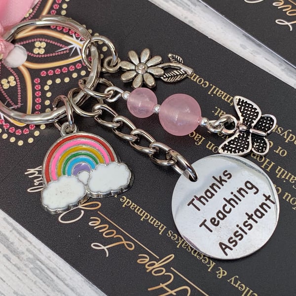 Rainbow Gemstone Rose Quartz Thanks Teaching Assistant Keyring Teacher Gift 