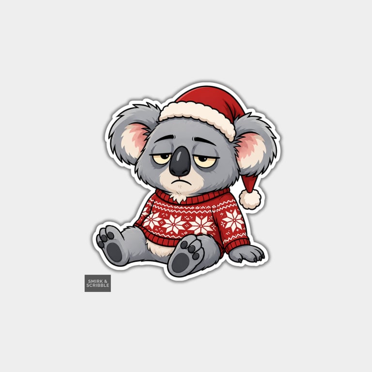 Funny Christmas Sticker Vinyl Xmas Decal For Adults - Sad Koala Sitting