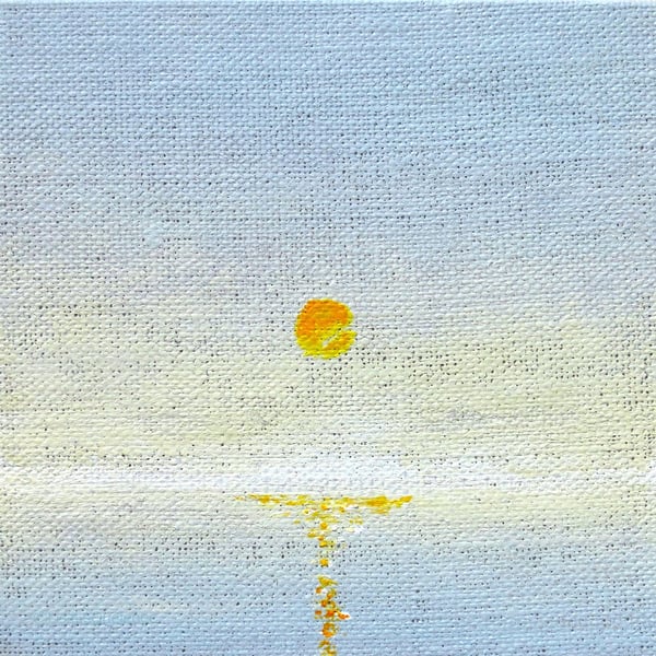 Hazy sea mist sunset original mini painting coastal miniature art 