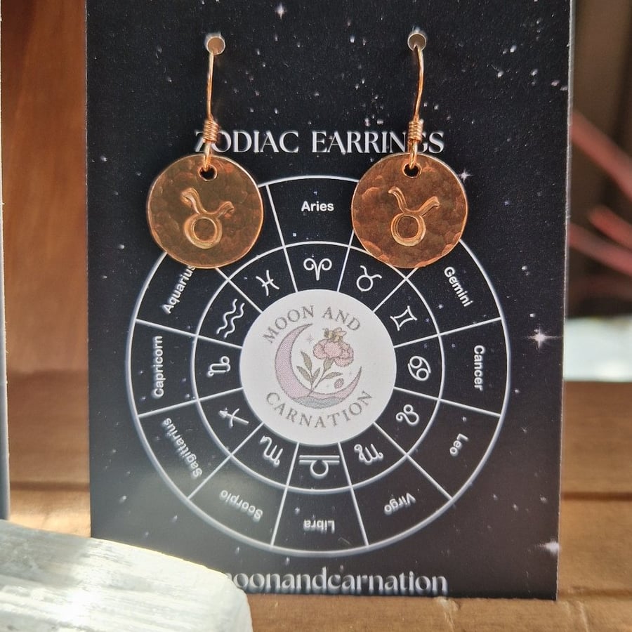 Taurus Copper Zodiac Earrings 