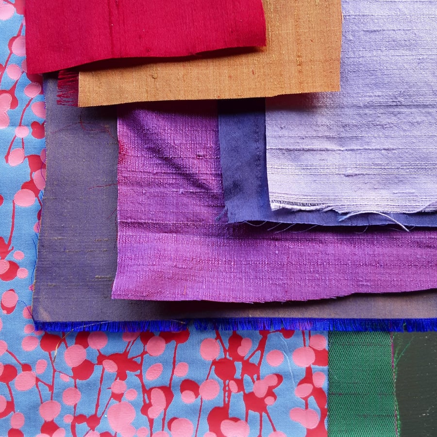 Inspiration Pack Hand Dyed cottons, Silk, Organza, Embroidery Thread