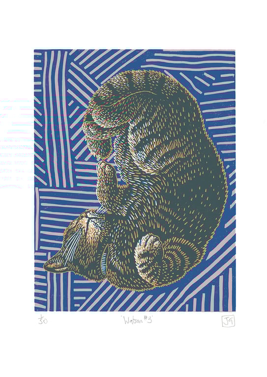 Watson No.3 three-colour A3 linocut screen-print