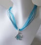 Blue Ribbon & Cord Adjustable Necklace with Enamelled Fish Pendant