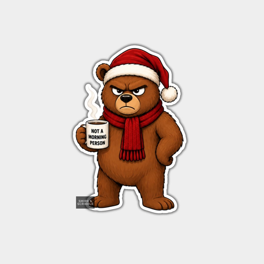 Unique Funny Christmas Sticker Xmas Decal - Grumpy Brown Bear