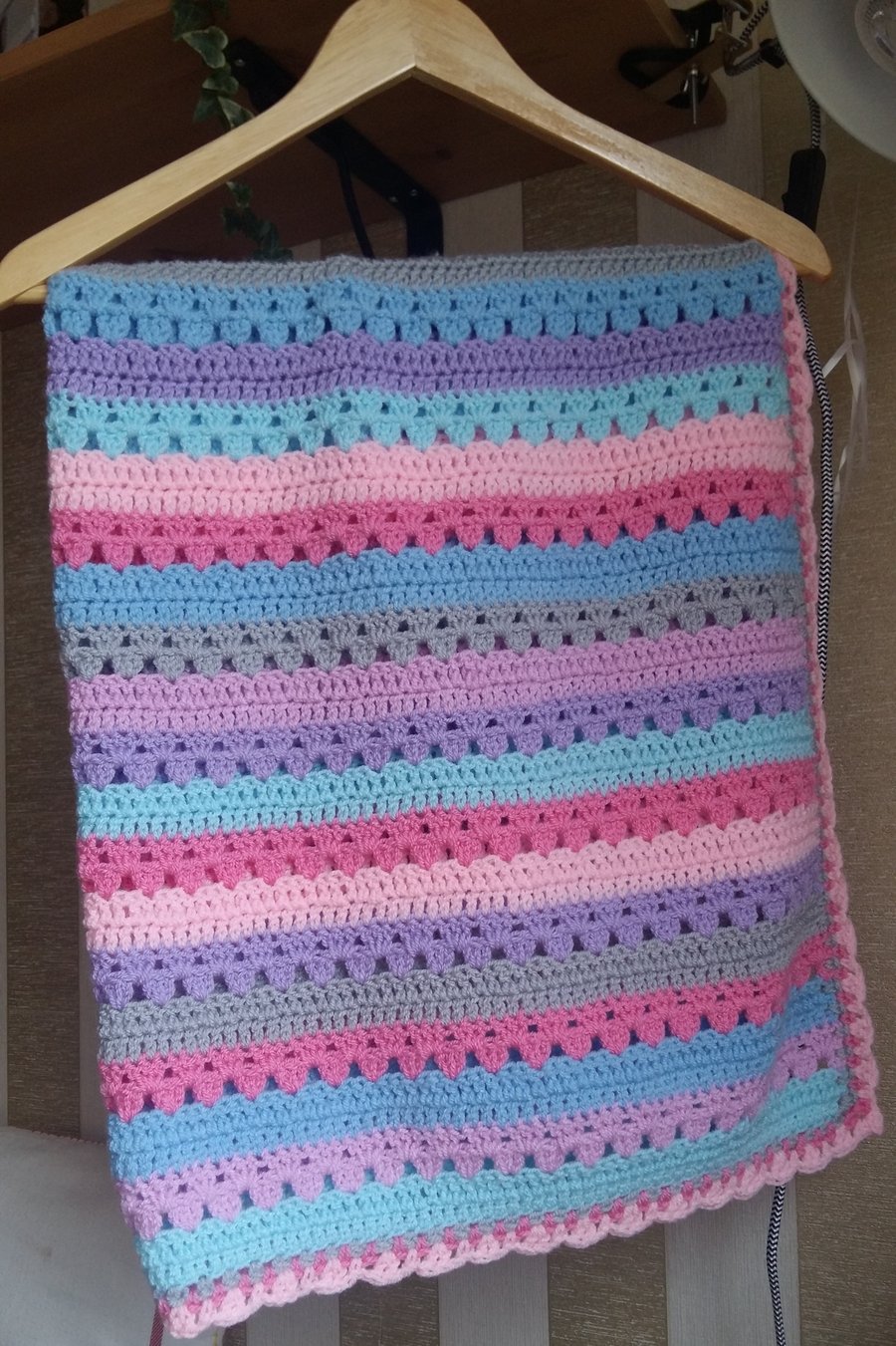 Handmade Crochet Baby Blanket. Pram, Cot, Crib, Car Seat, New Baby Gift Bay Girl