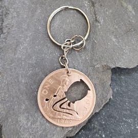 Aquarius symbol cut from penny coin as Keyring or Bag charm