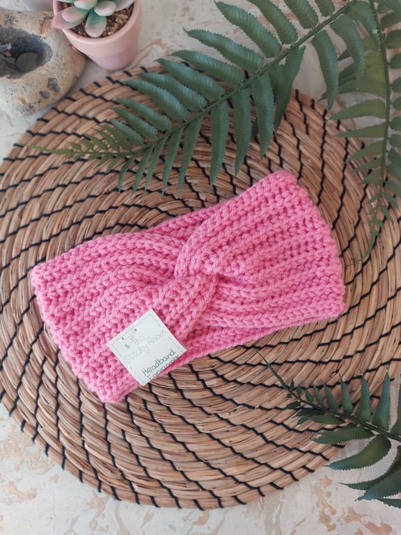 Crochet Ear Warmers - Headband Twist Style Fondant Pink