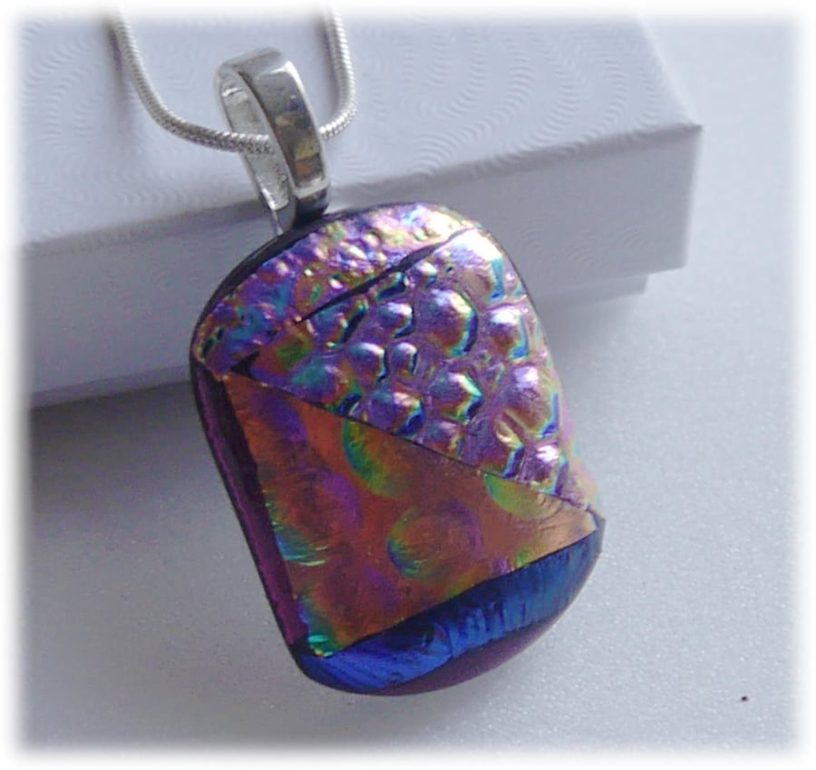 SOLD Dichroic Glass Pendant 227 plum gold handmade with silver plated chain