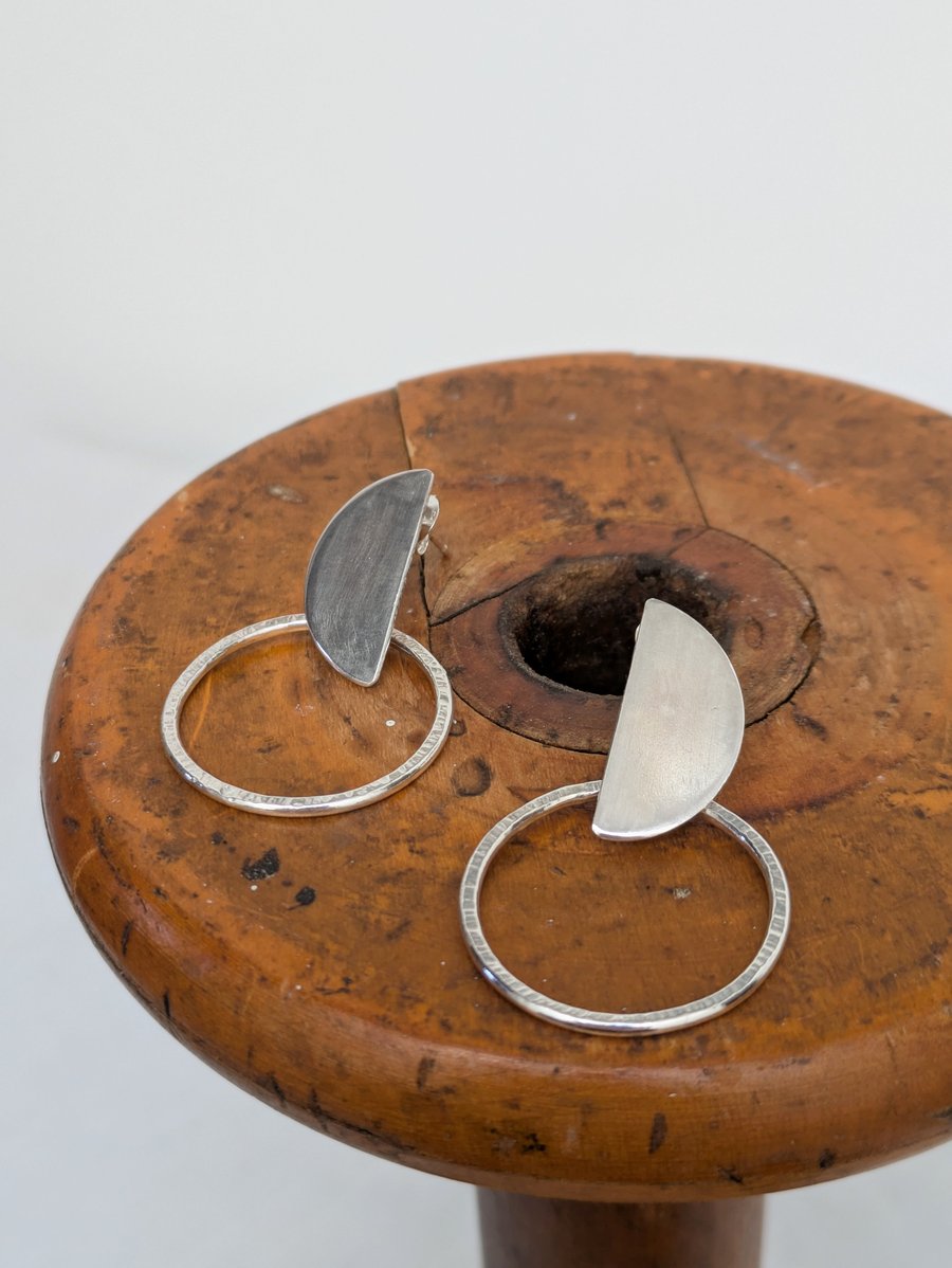 Half moon full moon silver earrings 