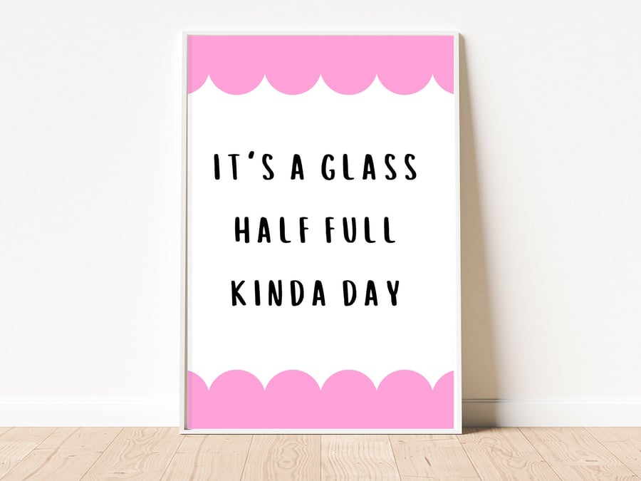 Glass Half Full Art Print, Unframed Pink Poster
