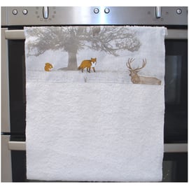Roller Towel Rolling Stag Kitchen Tea Towel Fox Owl Woodland Scene