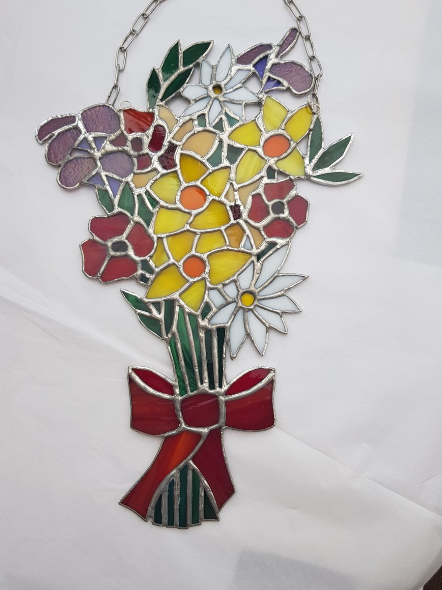 076 Stained Glass Large Bouquet - handmade hanging decoration.