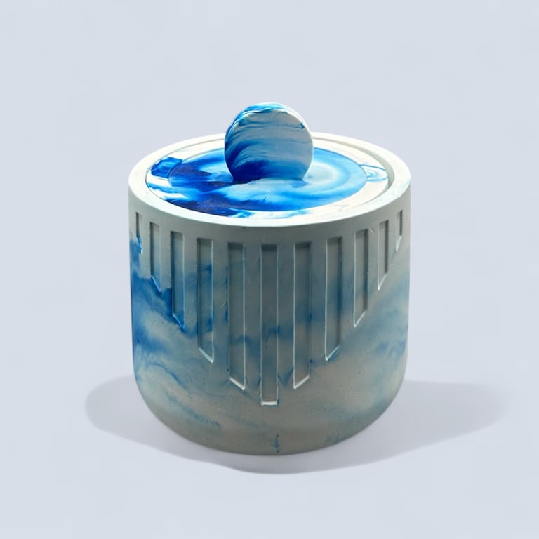 Blue and White Marbled Trinket Box with Lid – Handmade Jewellery Pot