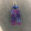 Pink and blue anodised aluminium cow parsley rectangle earrings with blue pearl 