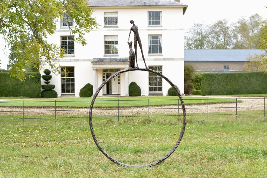 Large Stargazers Ring, Dog and Man on Ring Bronze Resin Sculpture