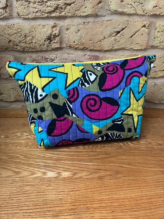 Fish Shells And Stars Print Quilted Fabric Washbag