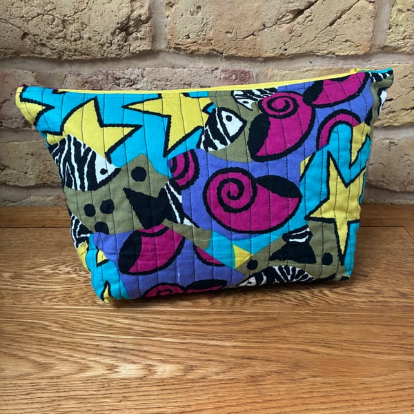 Fish Shells And Stars Print Quilted Fabric Washbag