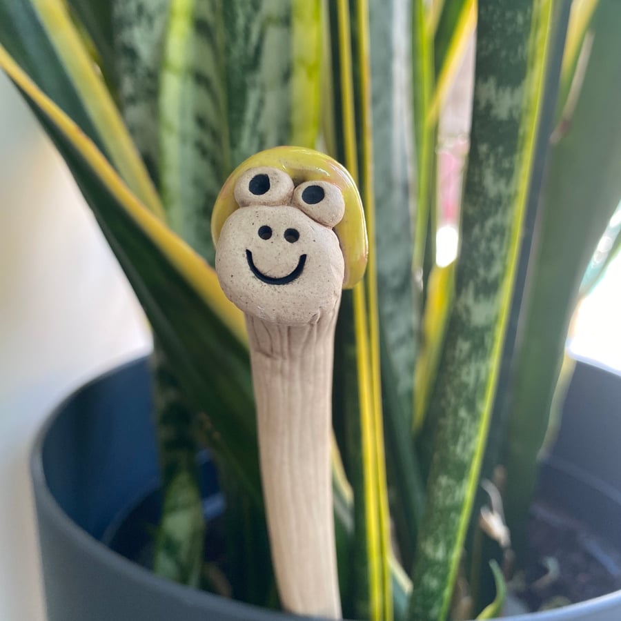 Yellow Spotty Hat Worm, Ceramic Plant & Garden Buddy - Folksy