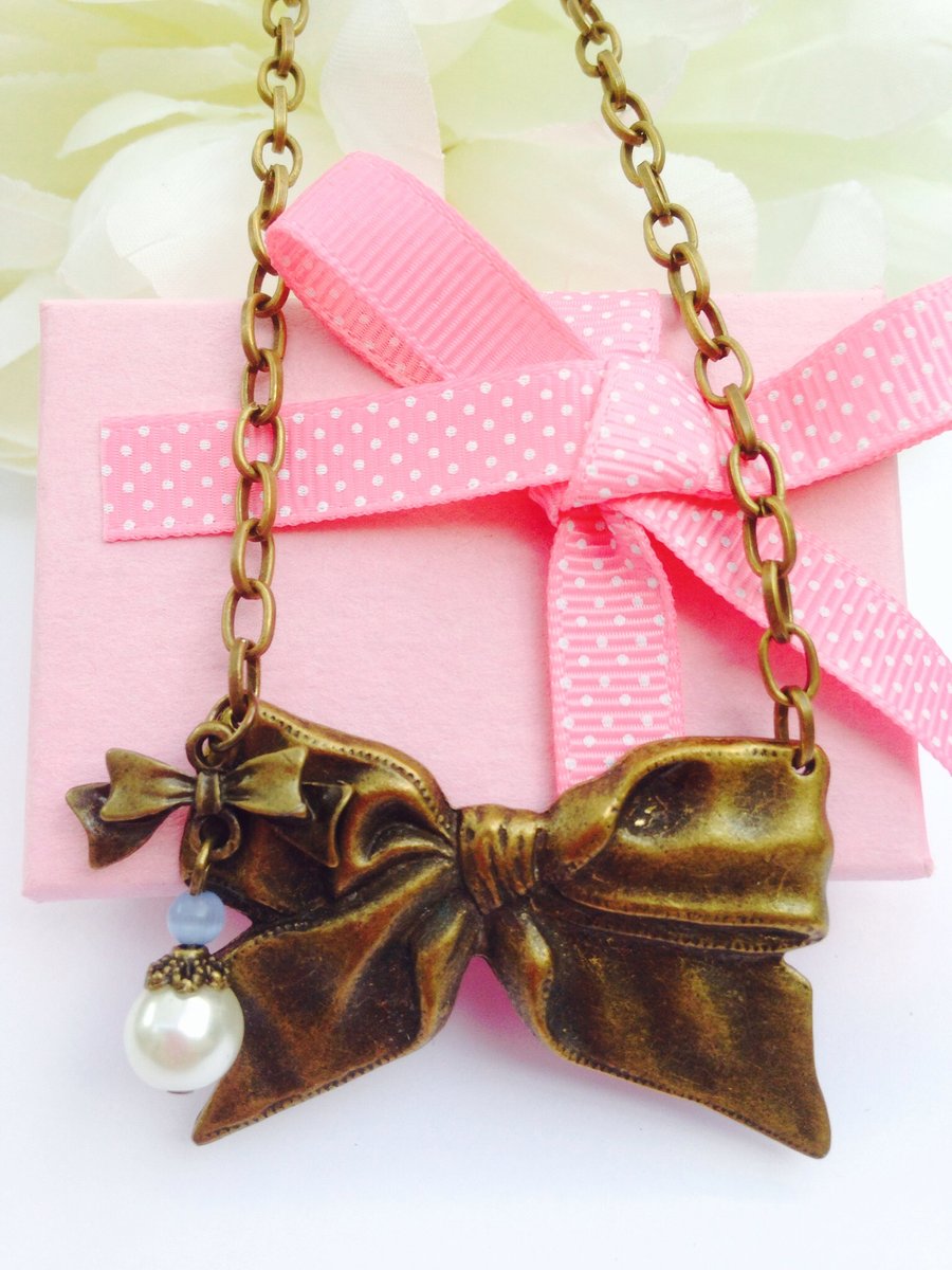 SALE Brass bow necklace