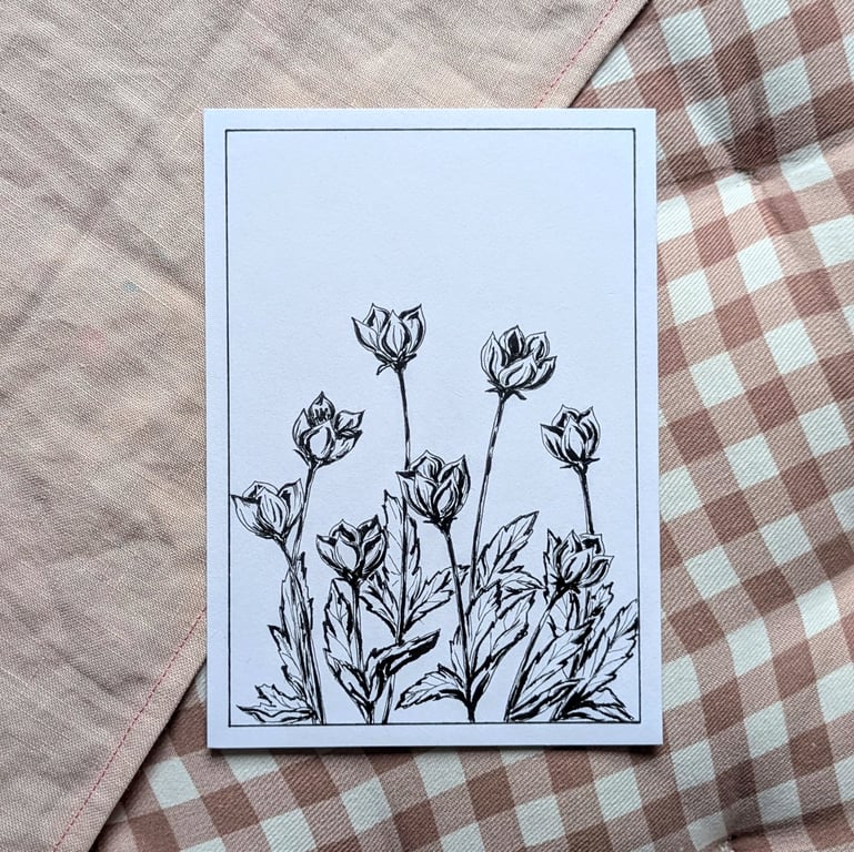 Orignal Black Ink Flower Painting A6