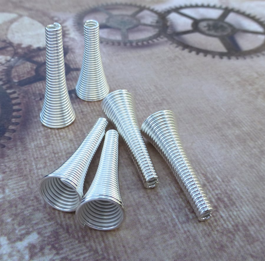 Pack of 20 - Spring Tube Bead Caps Silver Tone