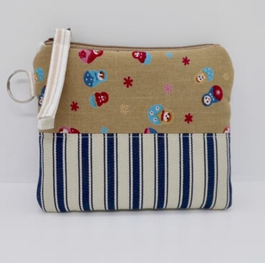 Make up bag purse in Russian doll print fabric makeup