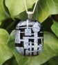 Silver patterned dichroic glass pendant, fused glass necklace F28