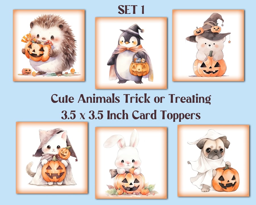 Animal Trick or Treat Square Halloween Card Toppers for Card Making, Tags