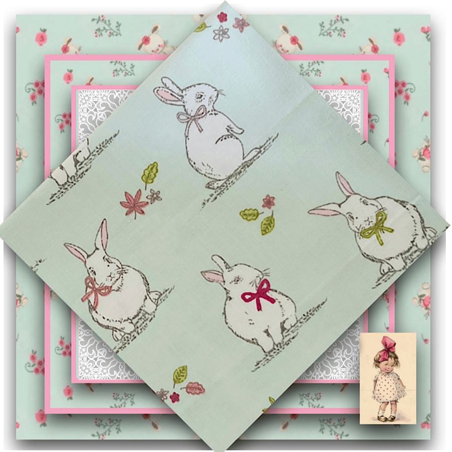 Bunnies in Duck Egg Blue Fat Quarter