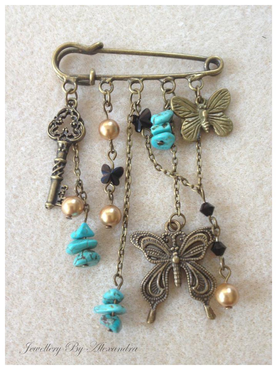 Steampunk Kilt Pin-Keys and Butterflies