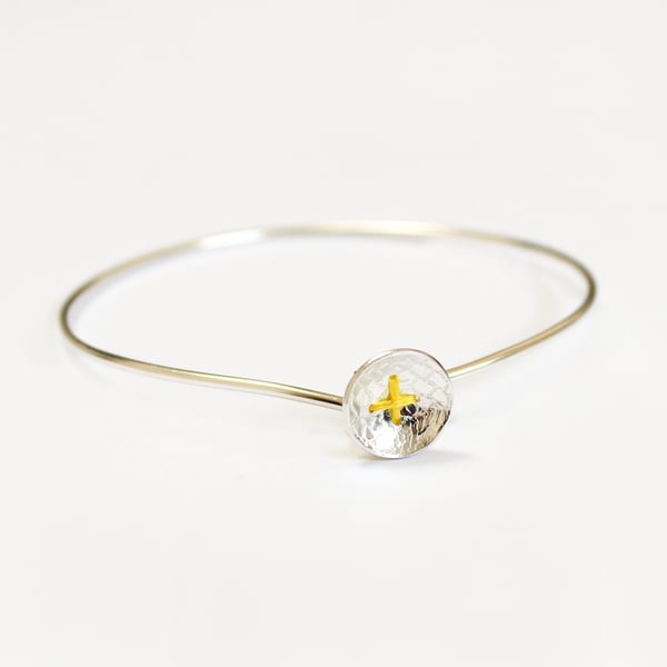 Silver button bangle, vintage lace texture - Folksy