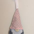 Handmade handstitched felt gonk - polka dot pink hat