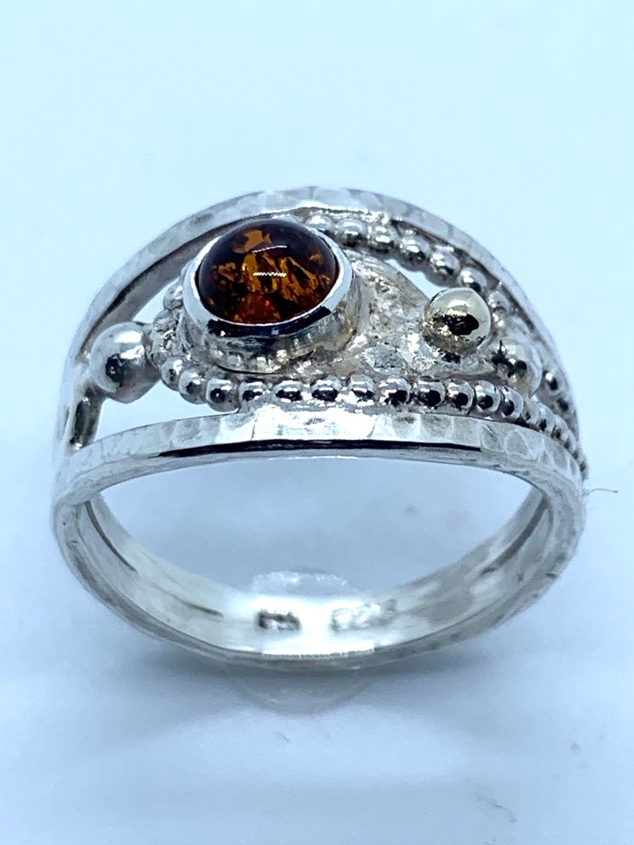 ‘Golden Leaf’ Ring in Amber, Gold and Silver, ‘Shades of Autumn’ 100 % Handmade