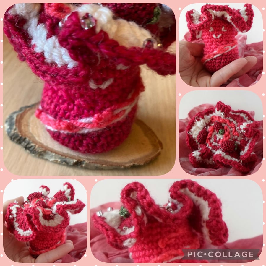 crochet raspberry ripple mushroom mushroom folk Valentines gift 