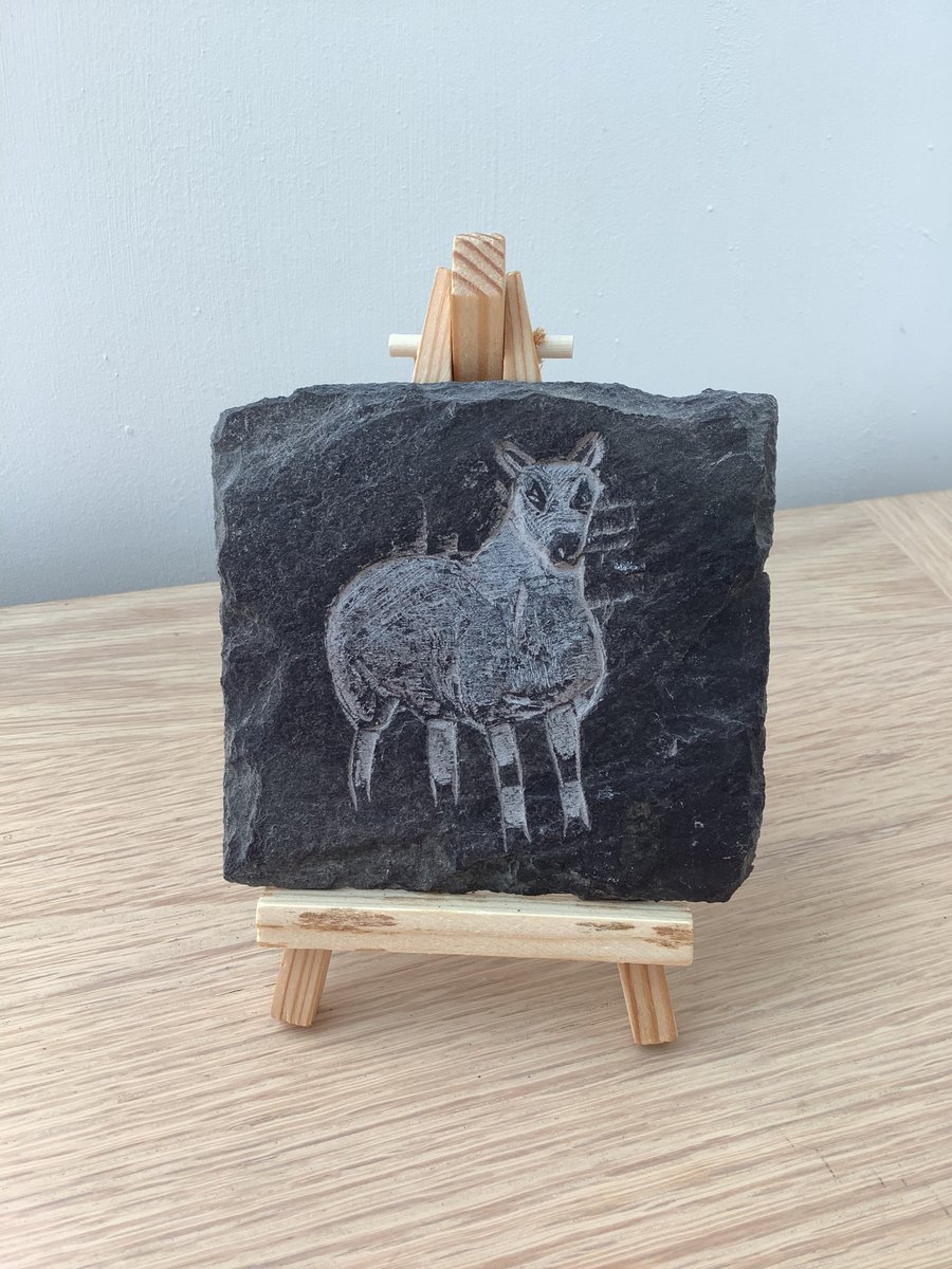 Sheep Lamb picture - original art hand carved on slate