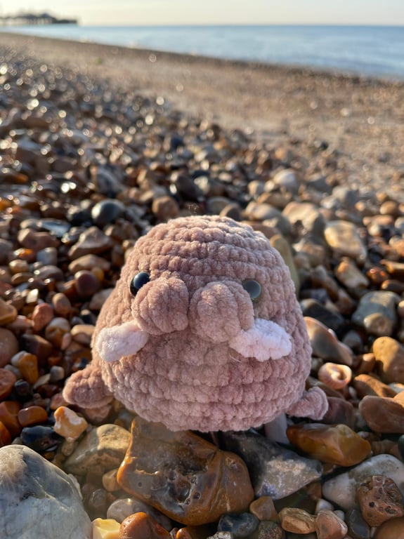 Handmade Crochet Light Brown Plushie Walrus: Soft Chenille Yarn