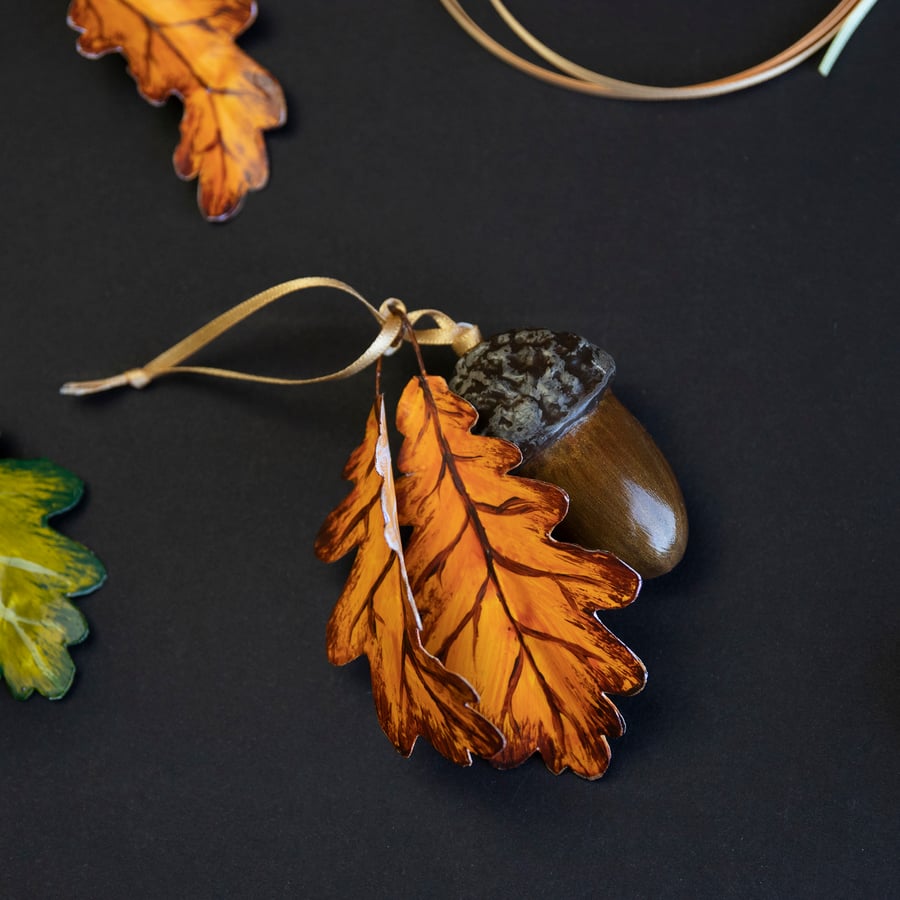 Unique hand-painted acorn decoration (autumnal)