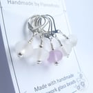Lampwork Stitch Markers - Frosted White and Purple