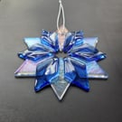 Fused Glass Snowflake Decoration - Light Sky Blue