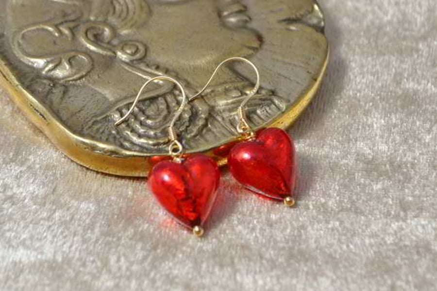 Arancio Murano Glass Heart Earrings