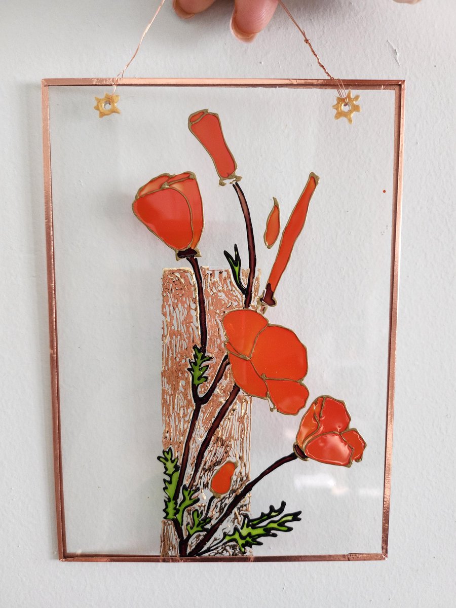Floral Suncatcher: Framed Stained Glass Window Hanging