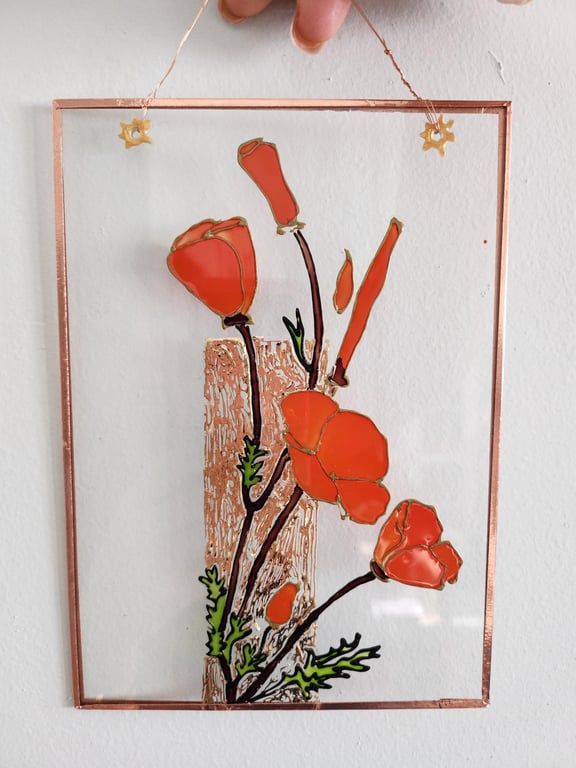 Floral Suncatcher: Framed Stained Glass Window Hanging