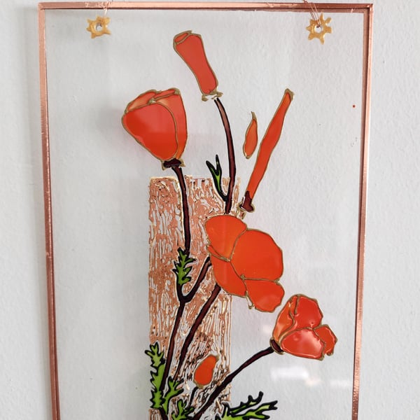 Floral Suncatcher: Framed Stained Glass Window Hanging