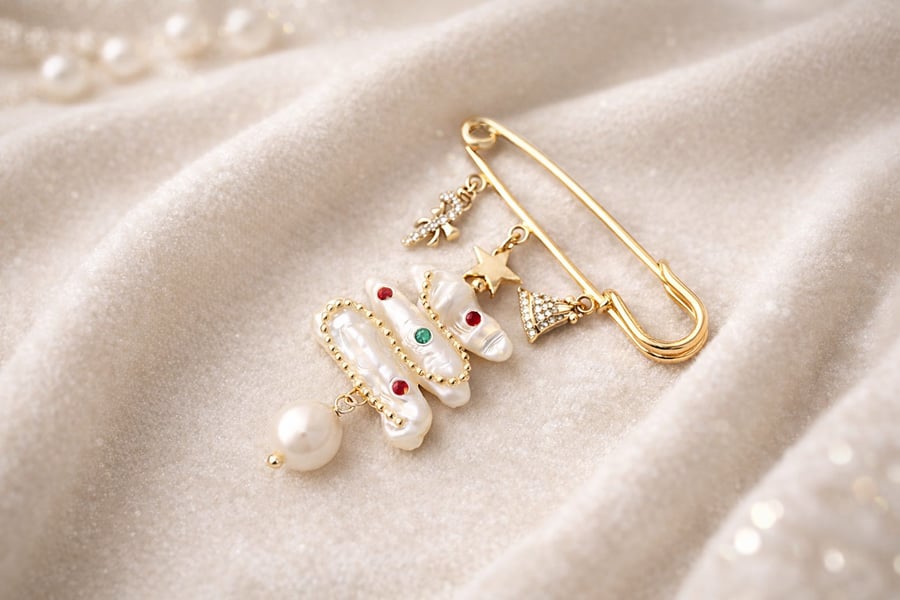 Baroque Pearl Christmas Tree Brooch or Earrings with gift pouch